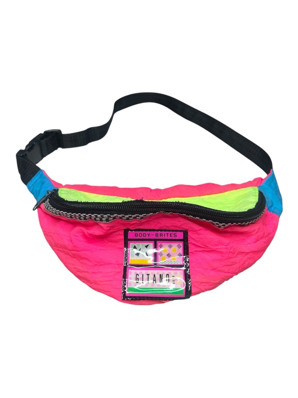 Vintage 90s Gitano Body-Brites Neon Pink Colorblock Fanny Pack Waist Bag